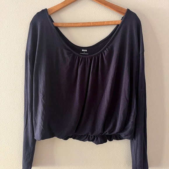 NWT Maeve Navy Bubblehem Crop Longsleeve Top, Sz M - Picture 7 of 7